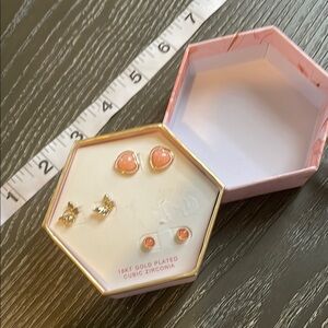 Gold Plated Heart and Bow Earrings Set